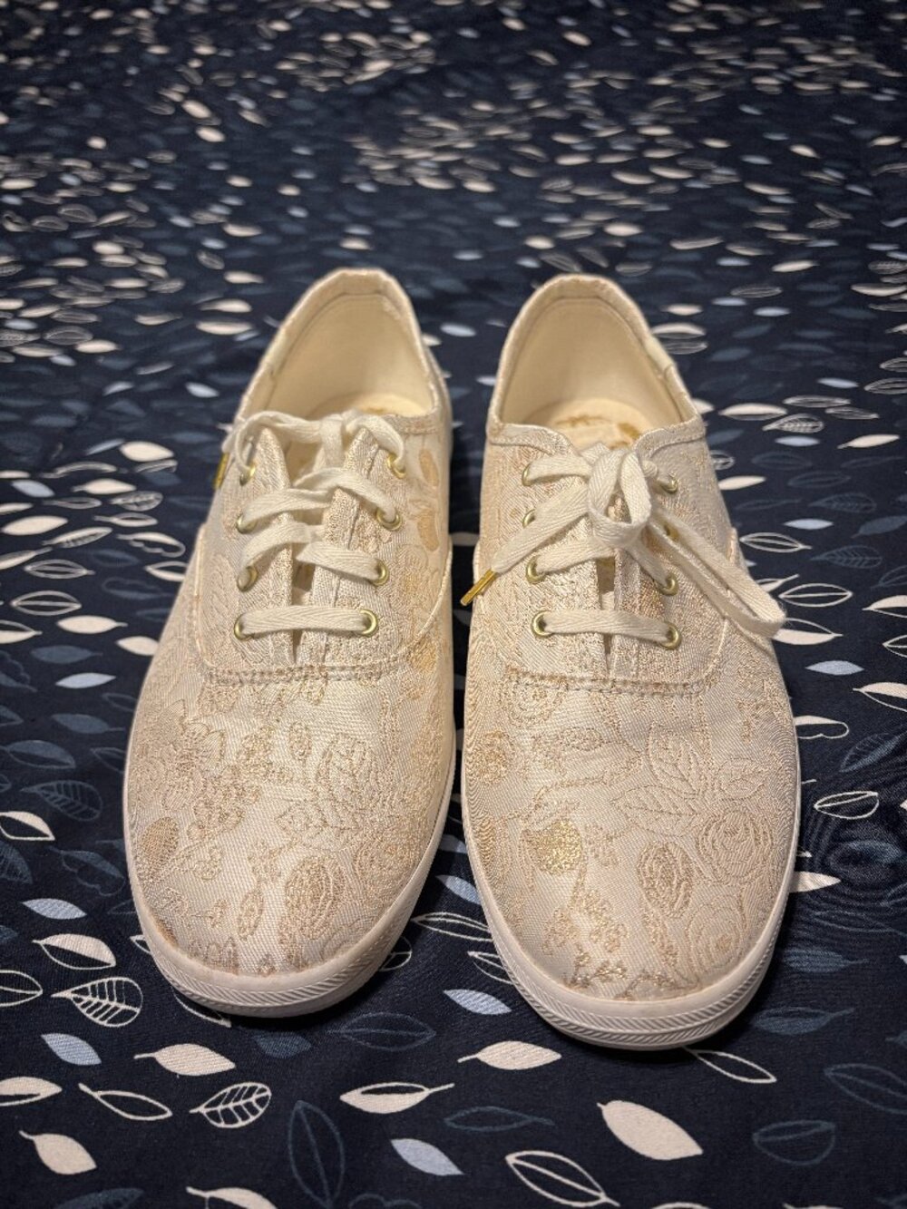 Keds x Rifle Paper Co. Champion Jacquard Colette Sneakers, W8.5 (Ivory/Gold)
